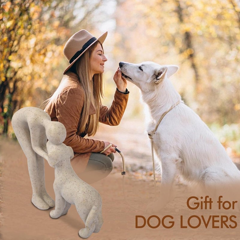 FriyGardcn Dog Sculpture Home Decor Cute Man and Dog Statue Decoration for Office、Living Room、Bedroom、Home， Memory Gifts for Pet Lovers (Sandstone) - Image 2